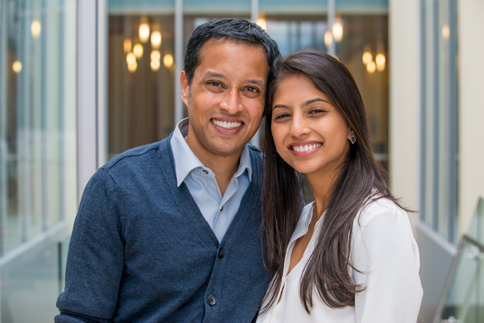 Minoo Ramanathan with her husband, Ravi D’Cruz ’13 RES’16 F’19.