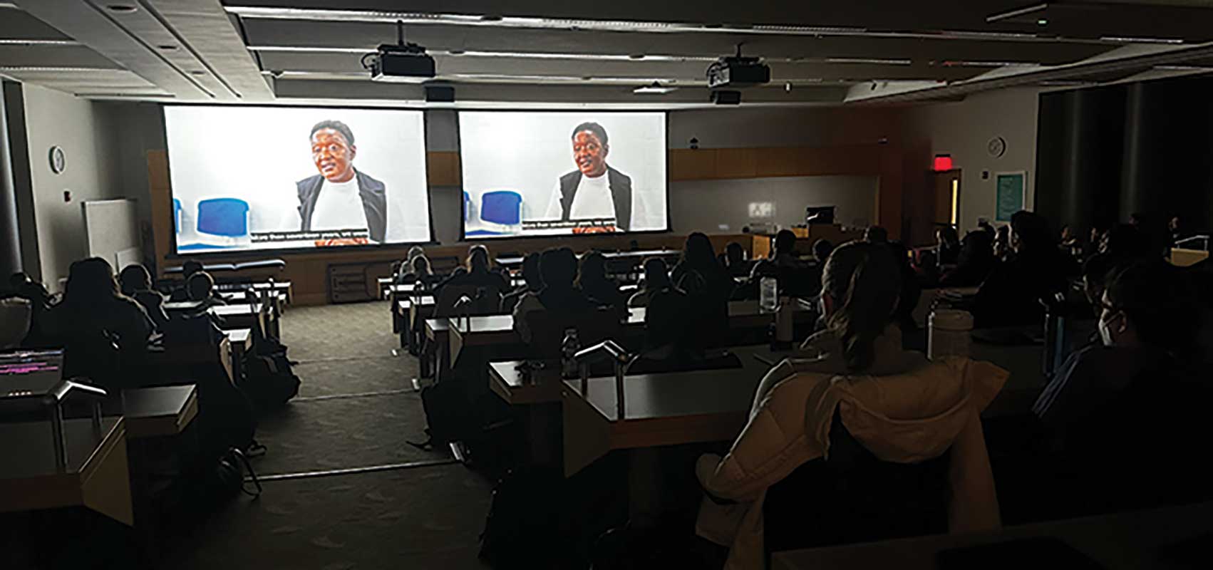 Students watch the film "Migration in Medicine" at a Medical School workshop in November. Photo by Brynne Connolly