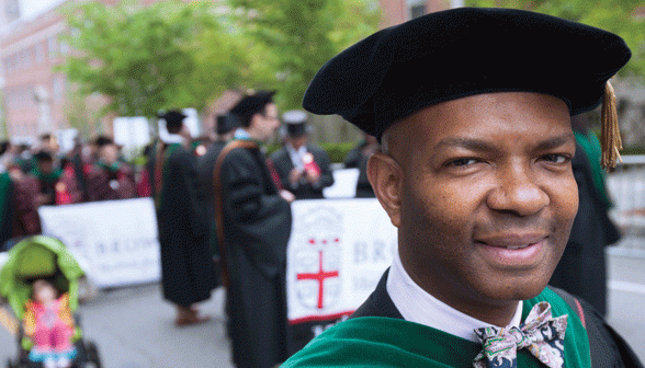 Glenn Prescod '83 MD'89 is ready for some pomp and circumstance on Commencement day. (credit: Scott Kingsley)
