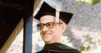 The founding dean of the Medical School, Stanley M. Aronson, MD, at Commencement in 1975.