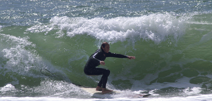 Andrew Nathanson surfs off Nobadeer Beach on Nantucket. (Credit: Cheryl Nathanson)