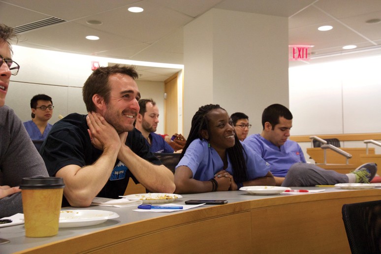 Students hear state officials speak at the Medical School. (Credit: David DelPoio)