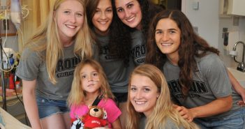 The Brown University volleyball team visits patients at Hasbro Children’s Hospital on August 30, 2016. Brown’s Student-Athlete Advisory Committee is teaming up with the Brown University Oncology Research Group to raise awareness and funds for cancer research. Photos courtesy of Hasbro Children’s Hospital.