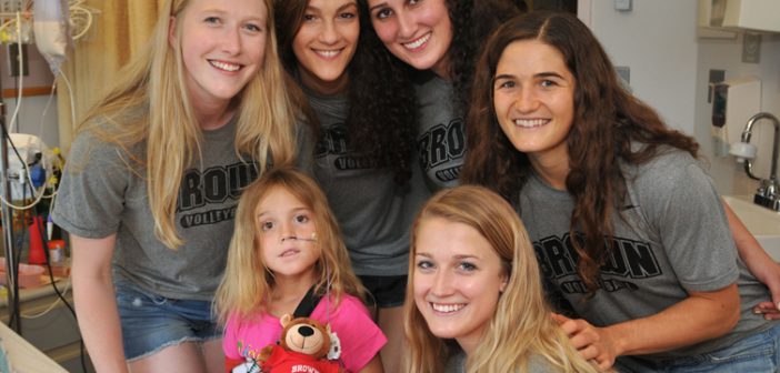 The Brown University volleyball team visits patients at Hasbro Children’s Hospital on August 30, 2016. Brown’s Student-Athlete Advisory Committee is teaming up with the Brown University Oncology Research Group to raise awareness and funds for cancer research. Photos courtesy of Hasbro Children’s Hospital.