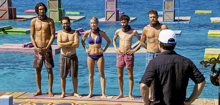 Alum "Dr. Mike" Zahalsky, second from left, gets ready to compete in one of his last challenges on the finale of "Survivor." Photo courtesy CBS