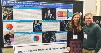 Carin Papendorp '17 MD/PhD’25 and Mac Woodburn '17, co-presidents of the Brown Brain Bee, at the Society for Neuroscience conference.