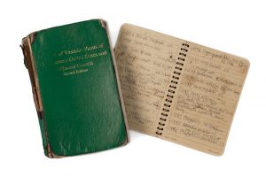 ESSENTIAL EQUIPMENT: A hand lens and Whitfeld’s dog-eared field guide and notebook always accompany him into the field.